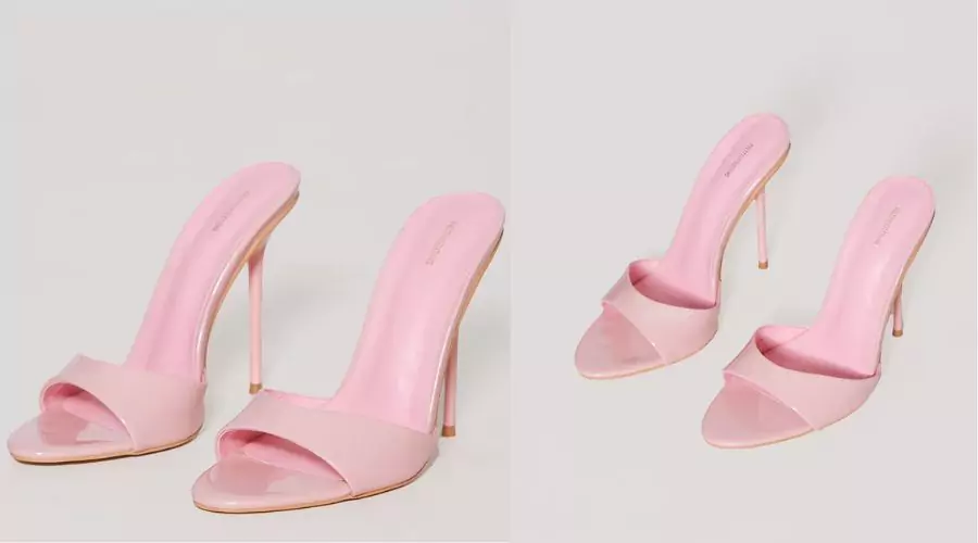 Pink Pointed Pu Mini Strap High Stiletto Mule Heels 