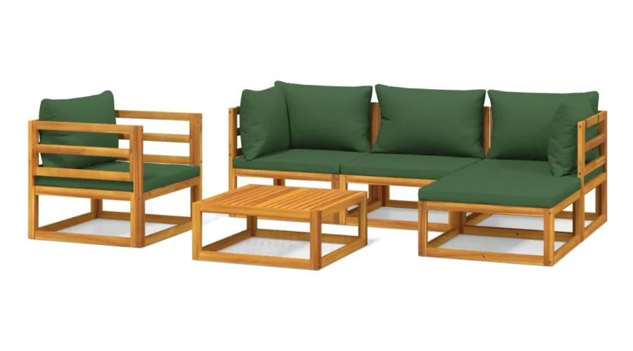 VidaXL 6 pcs. Garden Lounge Set with Green Cushions Solid Wood