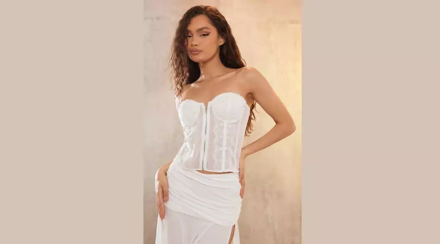 White Lace Cup Embroidered Zip Corset