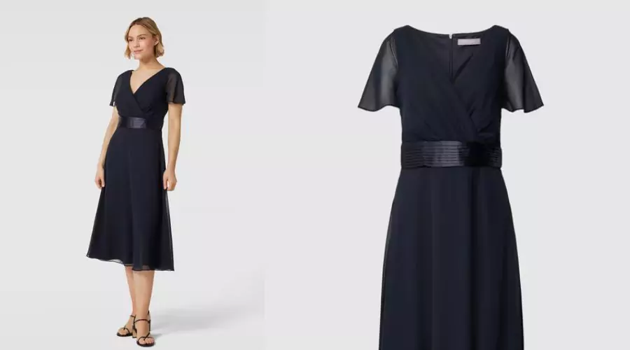 Wrap-Style Cocktail Dress in Navy Blue Melange