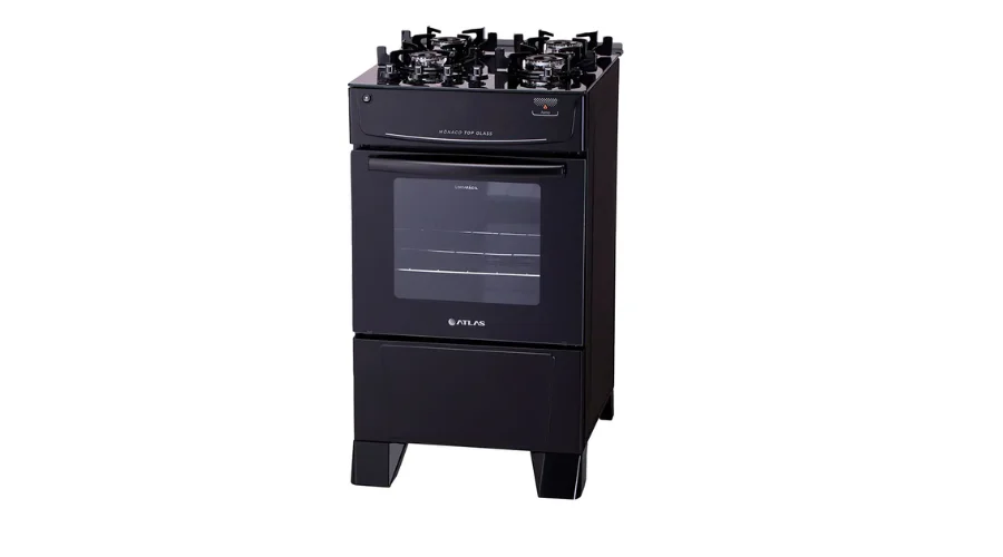 Atlas Stove 4 Burners Mônaco Top Glass with Glass Table and Bivolt Automatic Ignition – Black | feedhour 