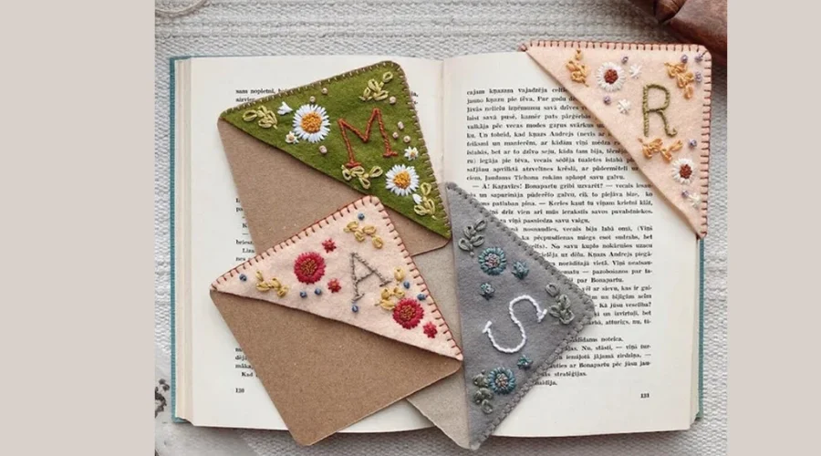 Personalized Hand Embroidered Corner Bookmark