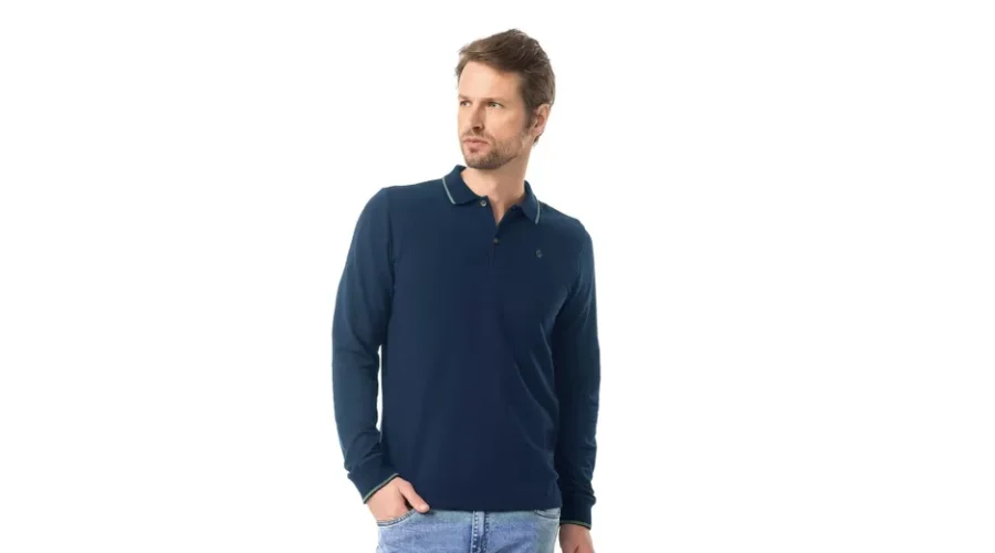 Polo Shirt Long Sleeve Half Mesh Strong Diameter Blue - Blue | feedhour 
