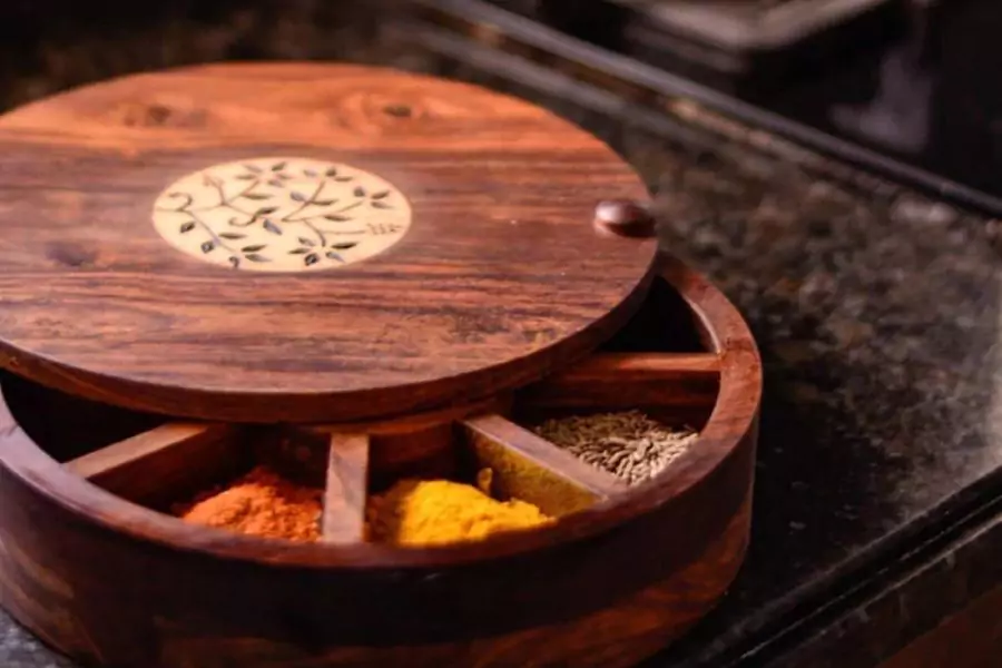 Sheesham Wood Floral Burnt Kitchen Decorative Masala Box