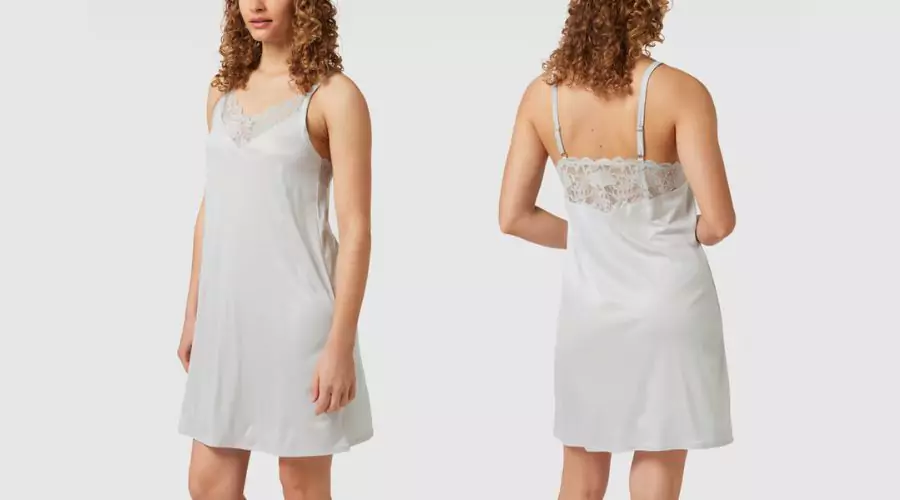 Hanro - V-Neck Nightgown 'Spaghetti Dress' Model in Light Grey