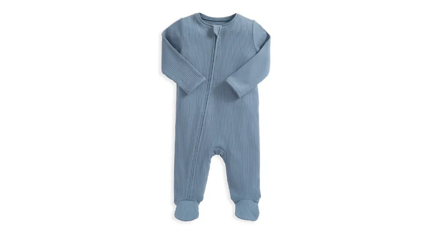 Organic Cotton Ribbed Sleepsuit - Petrol Blue