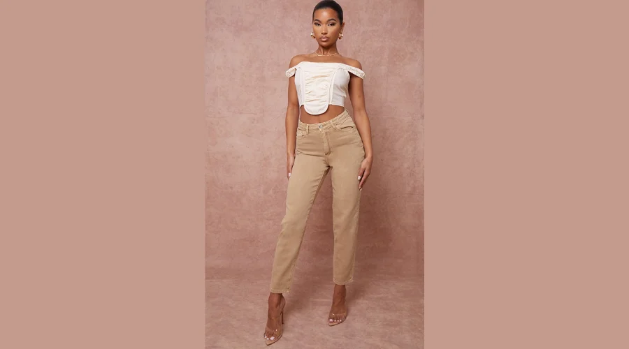 Prettylittlething Tan Mom Jeans