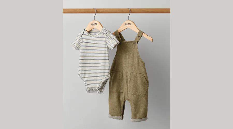 Twill dungarees and striped bodysuit 2-piece set