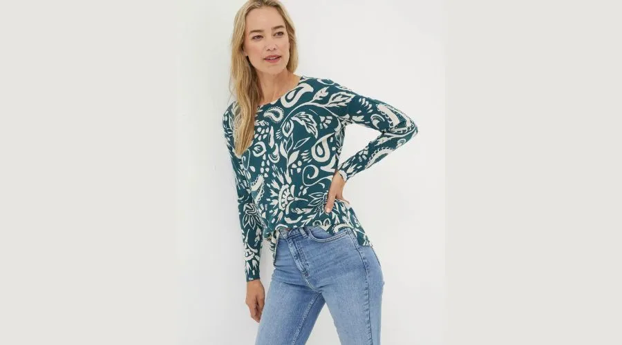 Watercolour Teal Green Paisley Jumper