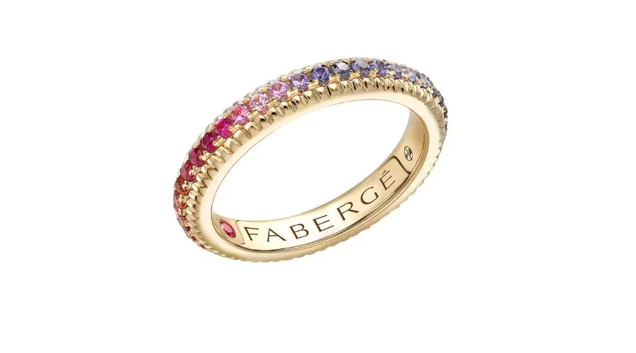 Colours of Love 18ct Yellow Rainbow Multi Coloured Gemstone Fluted Eternity Ring