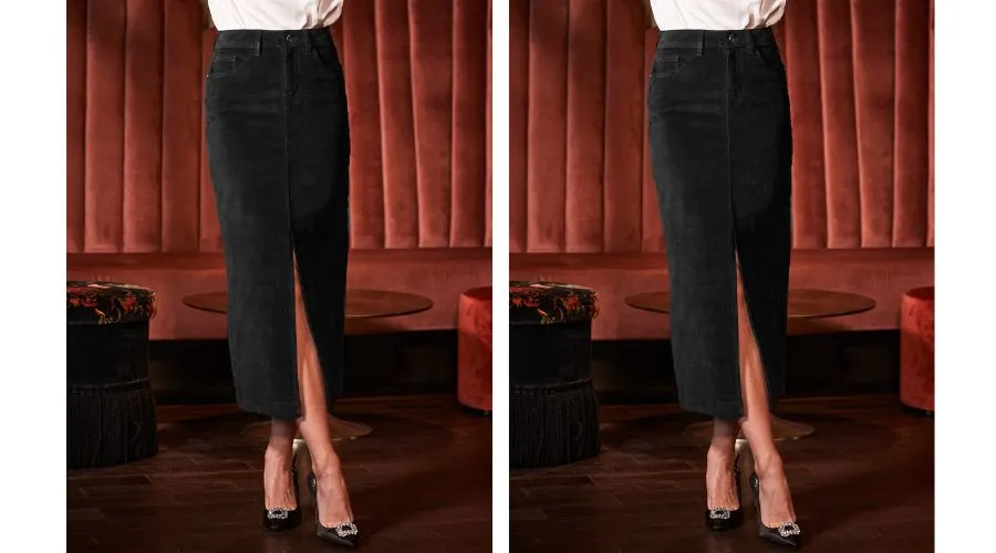 Velvet Split Front Midaxi Pencil Skirt