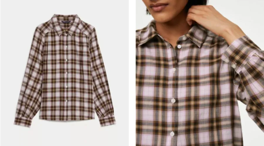 Pure cotton checked collared shirt