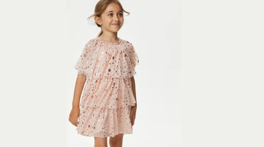 Tulle Star Print Tiered Party Dress (2-8 Yrs)