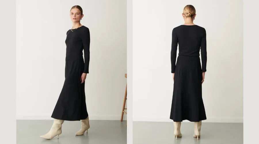 Jersey Seam Detail Midi A-Line Skirt