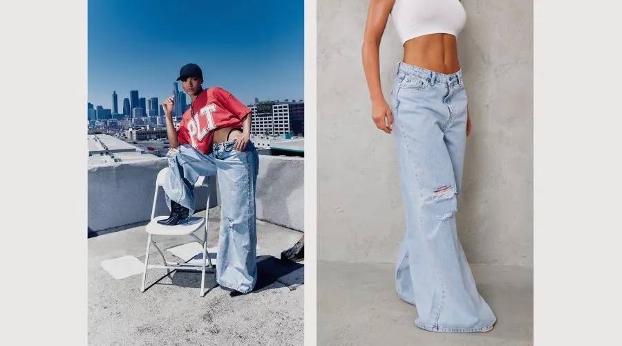 Vintage Wash Knee Rip Extreme Wide Leg Jeans