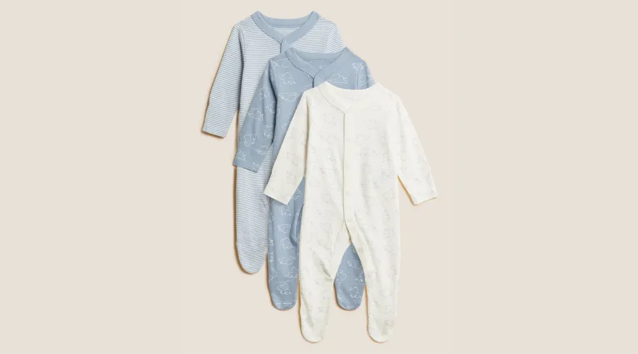 3pk Pure Cotton Sleepsuits (5lbs- 3 Yrs)