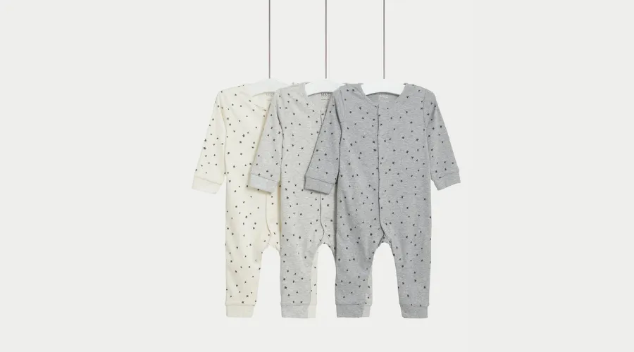 3pk Pure Cotton Star Sleepsuits (6½lbs- 3 Yrs)