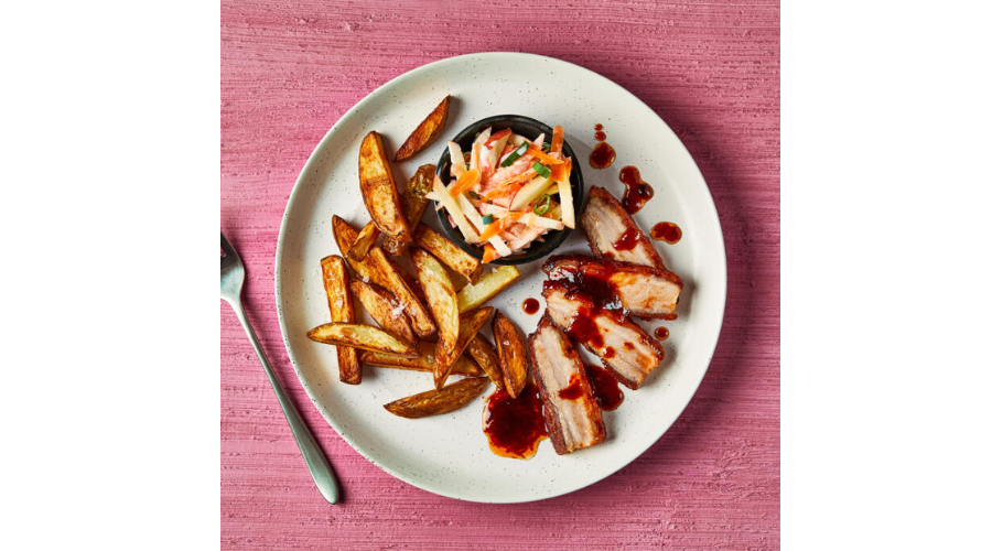 BBQ Pork Belly With Apple Slaw And Chips