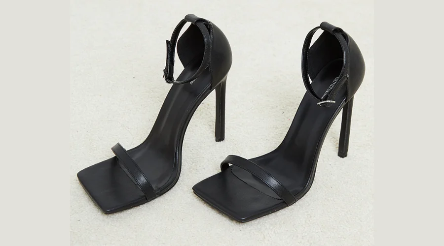 Black Cover Barely Strappy Squared Toe Heeled Sandals