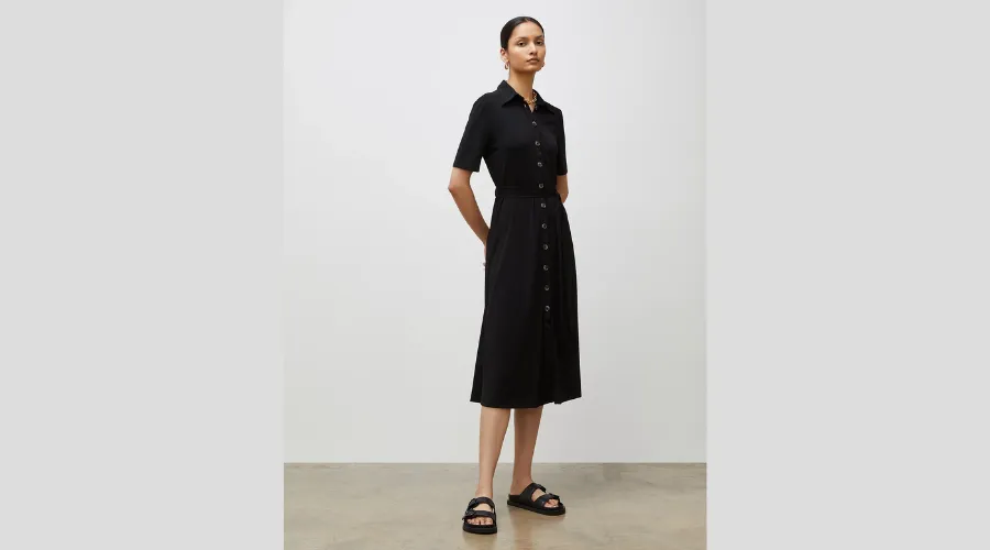 Collared Belted Midi Shirt Dress