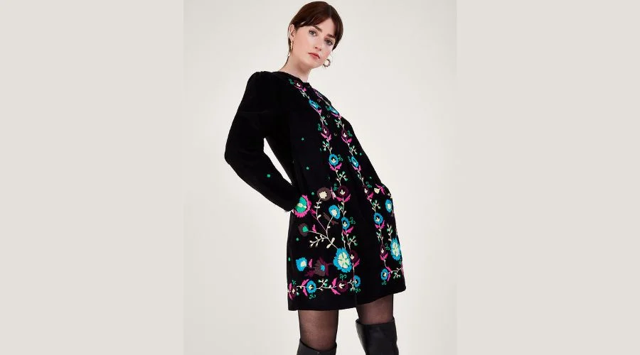 Cord Embroidered Mini Shift Dress