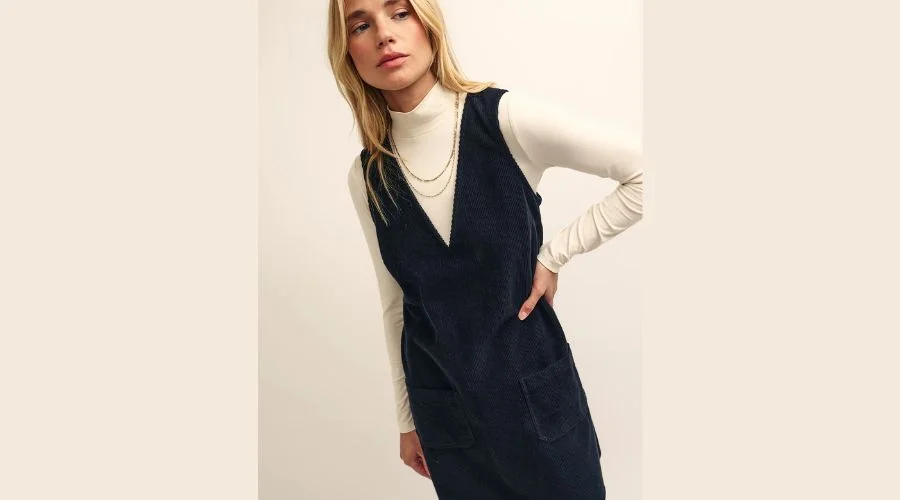 Cord V-Neck Mini Shift Dress