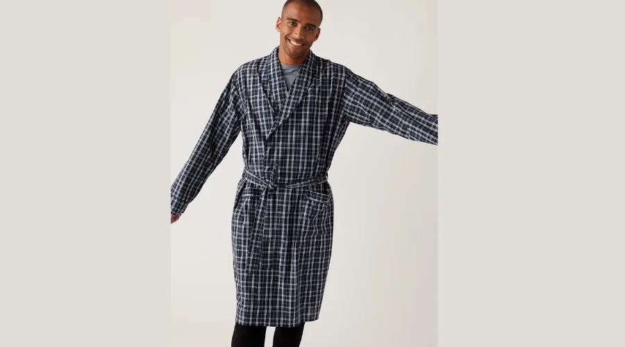Cotton blend checked dressing gown 