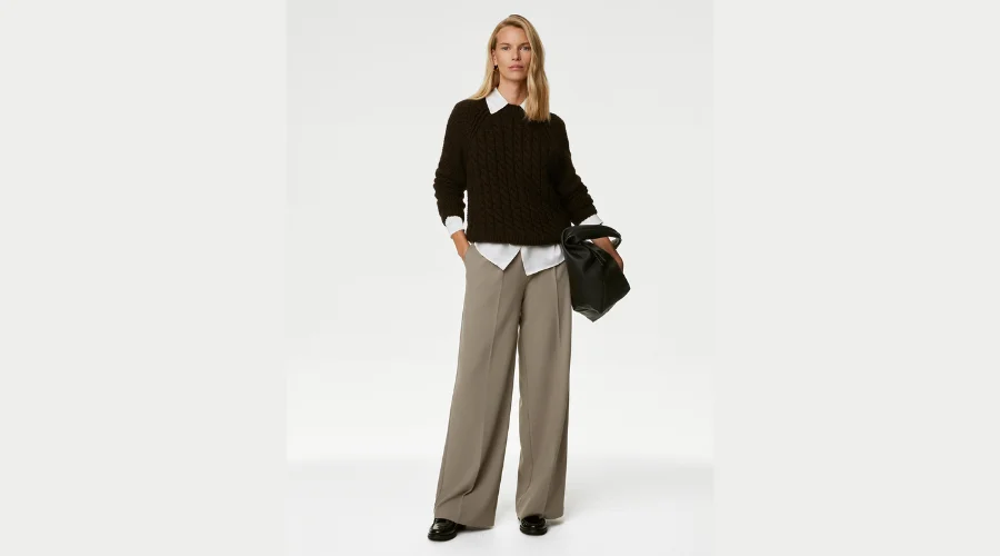 Pleat Front Relaxed Wide Leg Trousers