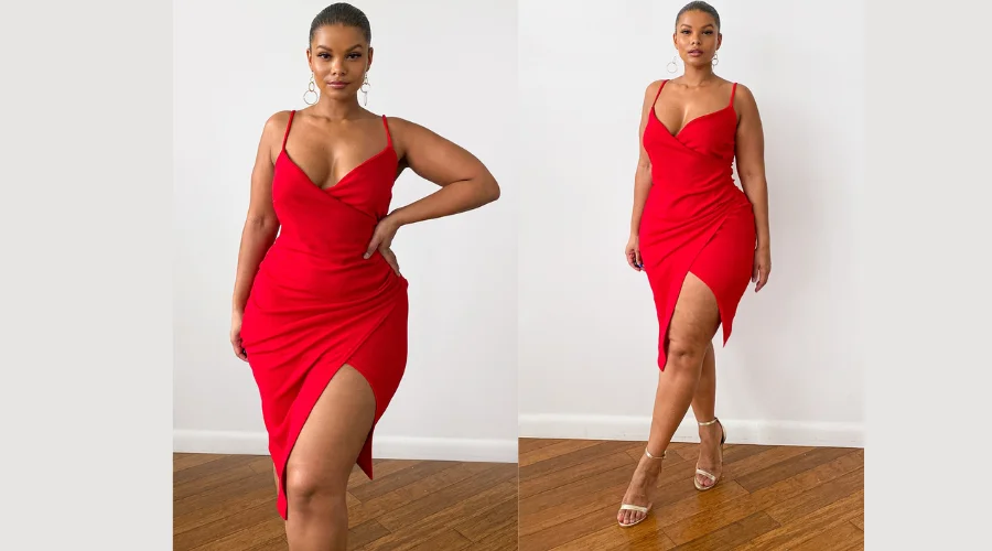 Plus Lauriell Red Wrap Front Crepe Midi Dress
