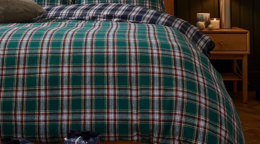 Pure Brushed Cotton Woven Checked Bedding Set
