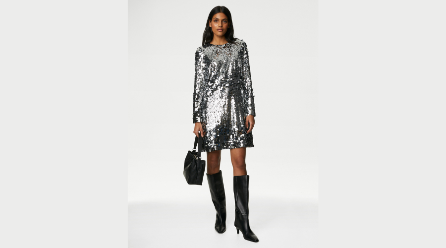 Sequin Round Neck Mini Shift Dress