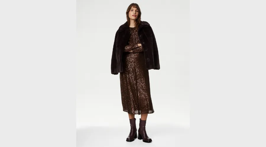 Sequin Round Neck Mini T-Shirt Dress
