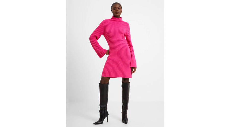 Textured High Neck Knee Length Jumper Dress