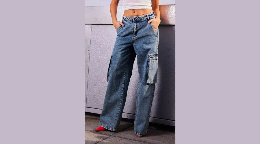 Vintage Wash Cargo Pocket Boyfriend Jeans