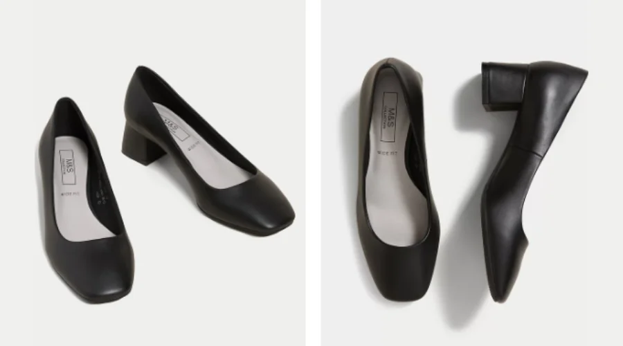Wide Fit Block Heel Square Toe Shoes