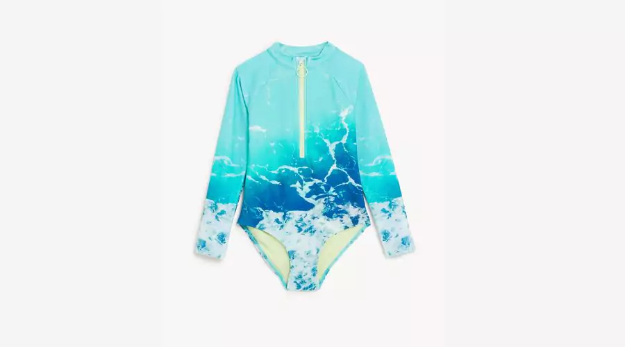 Photographic Print Long Sleeve Swimsuit
