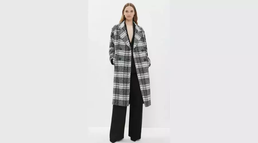 Premium Wool Blend Large Check Longline Coat