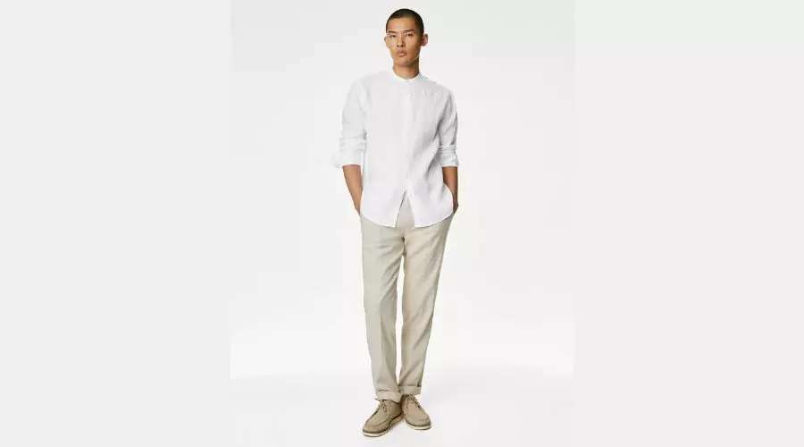 Pure Linen Grandad Collar Shirt