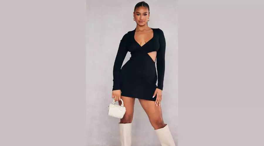 Black Asymmetric Front Knit Mini Dress