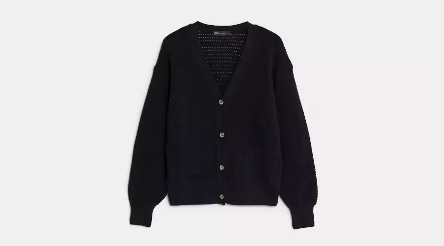 Cotton Rich Textured V-Neck Cardigan
