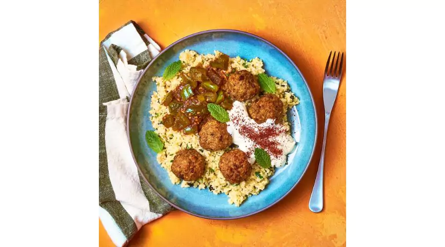 Lamb Meatball with Herby Bulgur and Pepper Sauce 