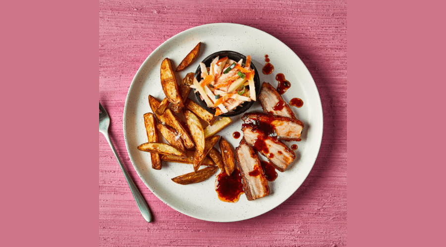 BBQ Pork Belly With Apple Slaw And Chips (1)