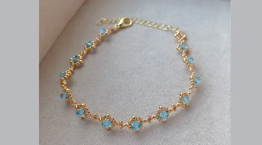 Dainty 24k Gold Plated Crystal Bracelet - sky blue