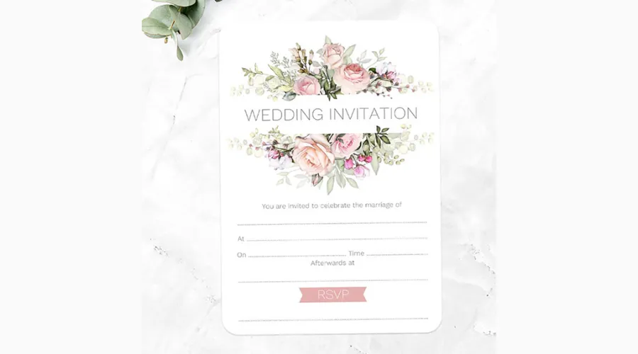 Dotty About Paper Wedding Invitations Pink Roses & Greenery (Pack of 10)