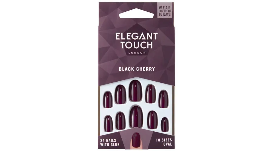 Elegant Touch False Nails Oval Medium Length- Black Cherry