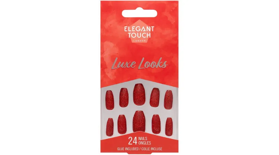 Elegant Touch Luxe Looks False Nails Coffin Medium Length- Red Velvet