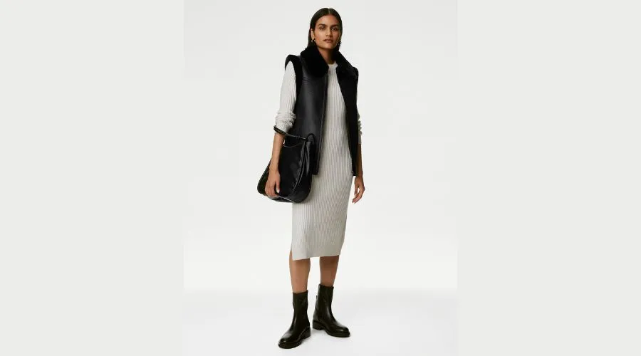 Faux Shearling Faux Fur Lined Aviator Gilet