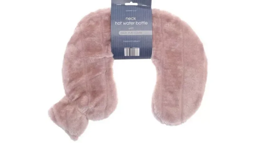 Faux fur neck hot water bottle pink