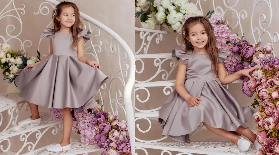 Gray Satin Flower Girl Dress