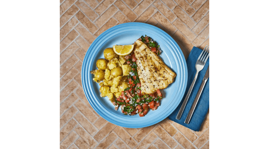 Pan-fried cod With Crushed Potatoes And Tomato Relish